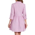thumbnail image 3 of Vestido de camisa para mujer Inspire Chic de manga 3/4, con botones, mini vestido en rosa y púrpura, talla XL, 3 of 5