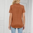 thumbnail image 4 of Slatcetga camiseta de las mujeres color puro solapa manga corta V Masajeadores cuello casual verano para oficina compras actividades al aire libre caramelo M, 4 of 6