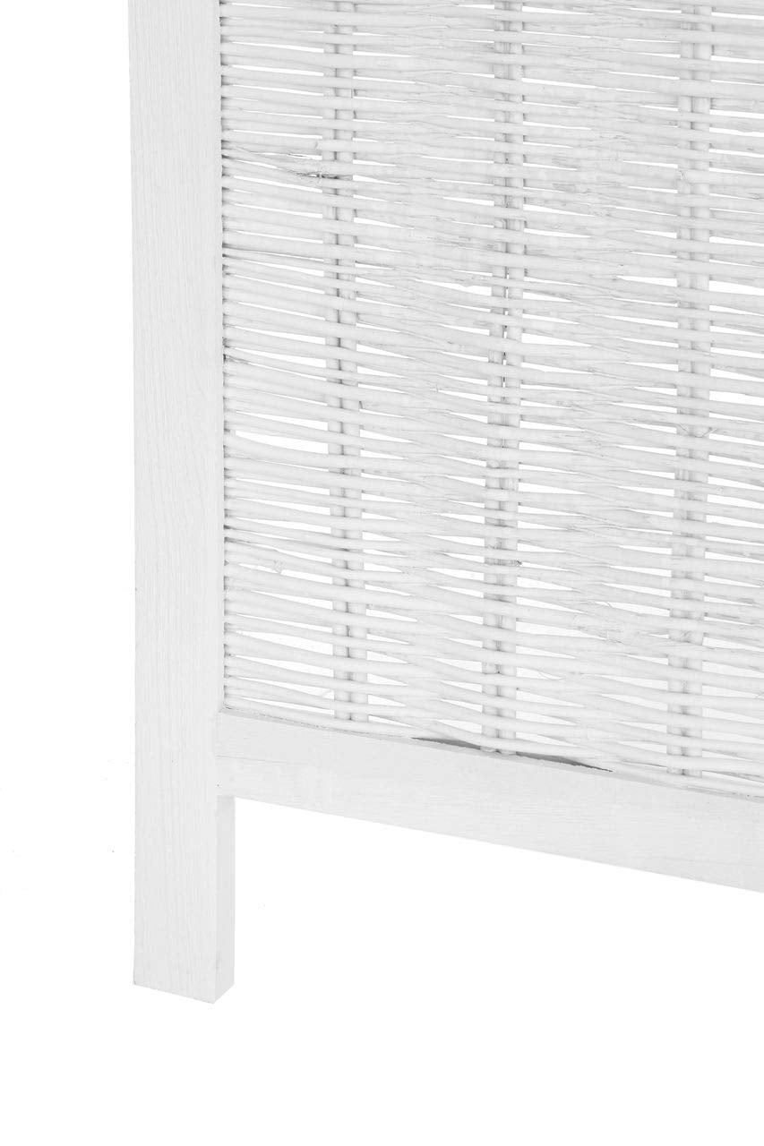 Legacy Decor 4 Panel Screen Room Divider Wicker and Wood White Color Diamond Design 71"H 70"W Freestanding