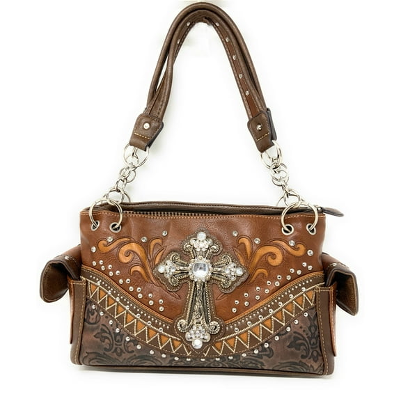 Western Embroidered Rhinestone Cross Purse Handbag Wallet Set in 2 Colors