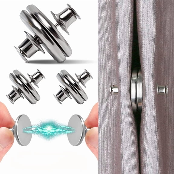 Magnetic Curtain Clips, 16 Pairs Double-Sided Magnetic Curtain Closures for Curtains, Drapes & Shower Curtains, Easy No-Tool Installation, Zinc Alloy