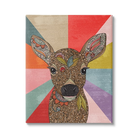 Stupell Industries Detailed Fawn Pop Style Stripes Floral Patterns Graphic Art Gallery Wrapped Canvas Print Wall Art, Design by Valentina Harper