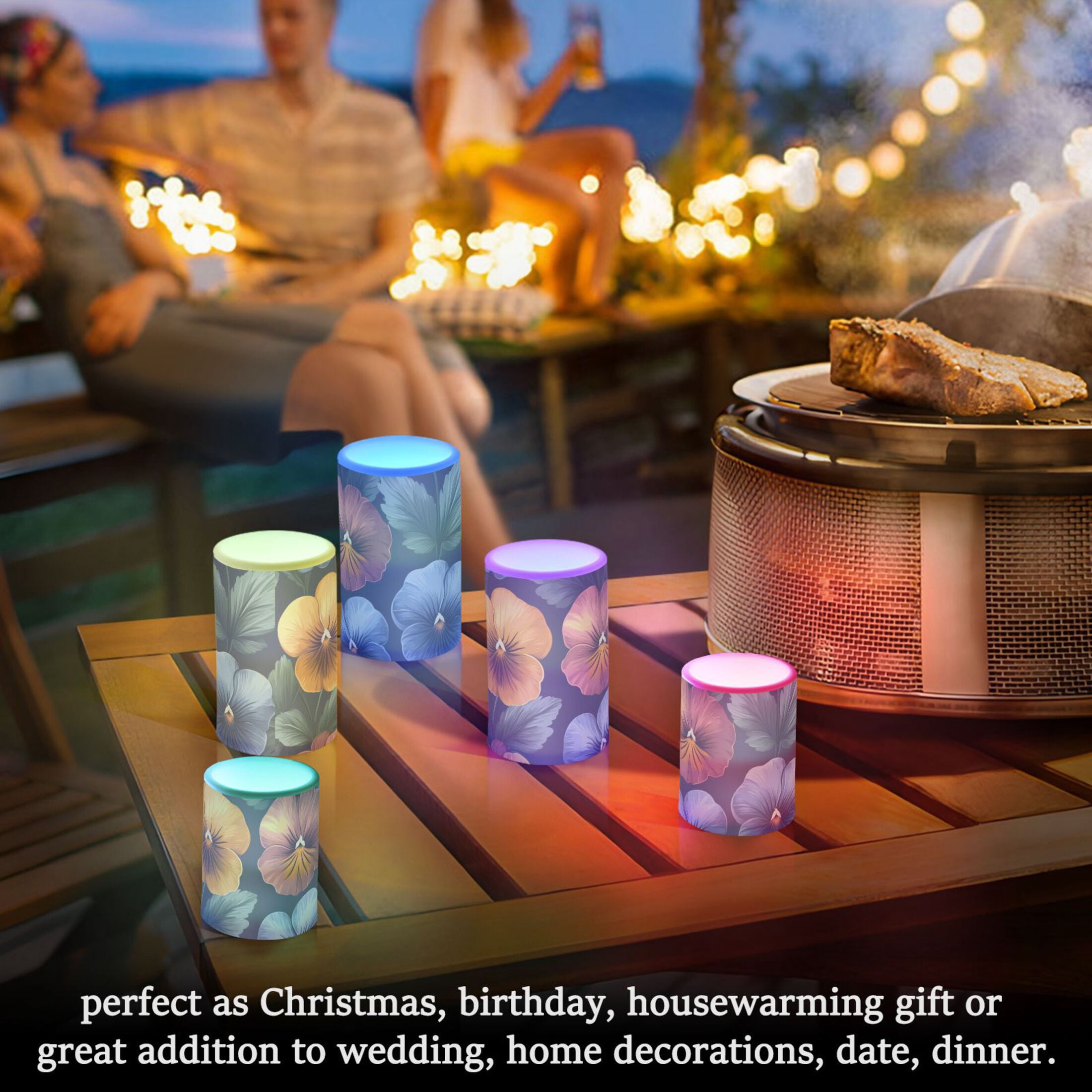 Simple Pansy Flickering Flameless Candles Battery Operated with Remote Timer LED Pillar Candles Set of 2