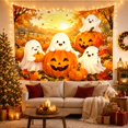 thumbnail image 3 of Ghosts in Pumpkin Patch by Jack-O'-Lantern, Joyful Painterly Style for Halloween Decor Lovers, Pumpkin Wall Art, Halloween Gift, Tapestry Wall Hanging for Bedroom and Dorm, 3 of 7
