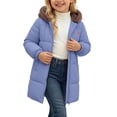 thumbnail image 3 of ITSAME Girls Hooded Puffer Coat Long Sleeve Full Zip Winter Quilted Warm Outerwear Jacket with Pockets Blue Size 8, 3 of 7