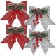 thumbnail image 1 of 4 Pieces Christmas Decorative Bows Red Sequin Christmas Tree Bows Christmas Tree Topper Bows Garland Christmas Wreath (red, Silver, 7 X 6.7 Inches), 1 of 5