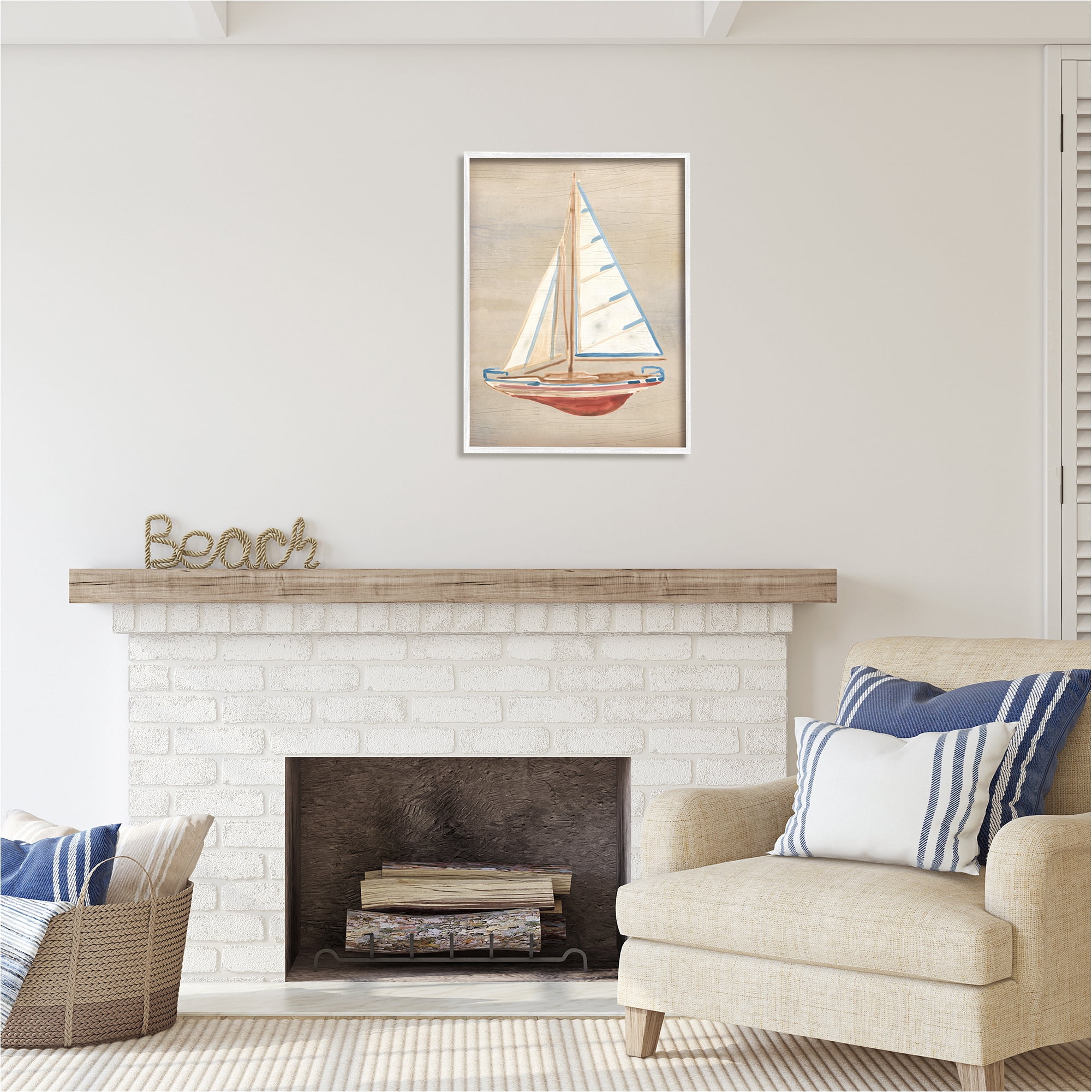 Stupell Industries Rustic Red Boat Transportation Painting White Framed Art Print Wall Art, 24 x 30