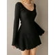 thumbnail image 3 of Vestido elegante de punto para mujer, vestidos ajustados básicos simples con cuello en V, dobladillo Irregular, primavera y otoño, 3 of 5