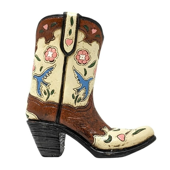 Mini Cowboy Boot Vase for Flowers – Rustic Western Resin Statue, Decorative Faux Leather Design - Small Vase for Dried Flowers | Stationery Holder Organizer, Office Desk Accent, or Rustic Home Décor