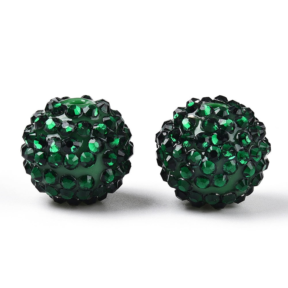 100 pc Transparent Resin Rhinestone Graduated Beads with Acrylic Round Beads Inside Green 20mm Hole: 2~2.5mm