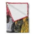 thumbnail image 2 of Rainforest Soft Flannel Fleece Throw Blanket, Tropical Fall Stream with Colorful Exotic Flowers Nature Wildlife, Cozy Plush for Indoor and Outdoor Use, 60" x 80", Pink and Yellow, by Ambesonne, 2 of 5