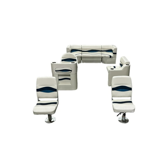 Horizon Manufacturing Elite Pontoon Furniture Set 13 PC Elite 004 White/Navy/Blue