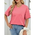 thumbnail image 6 of HUJlwoi Short Sleeve Shirts for Women Scoop Neck with Pocket Tops Curved Hem Loose Fit Tees Solid Color Basic Classic Ladies Clothes, 6 of 6