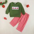 thumbnail image 2 of TOWED22 Toddler Girls Fall Winter Outfits Long Sleeve Cute Crewneck Top and High Joggers Pants 2pcs Set Clothes Clothing(Green,3-6 M), 2 of 7