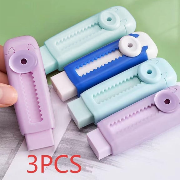 FEOLGEHLY 3PCS Push and Pull Retractable Erasers 3*Refill, Pastel Colors Pencil Eraser, Eraser for Office Exam, Pencil Erasers for Writing Drawing, Office Supplies, Under 2$ Stationery (A)