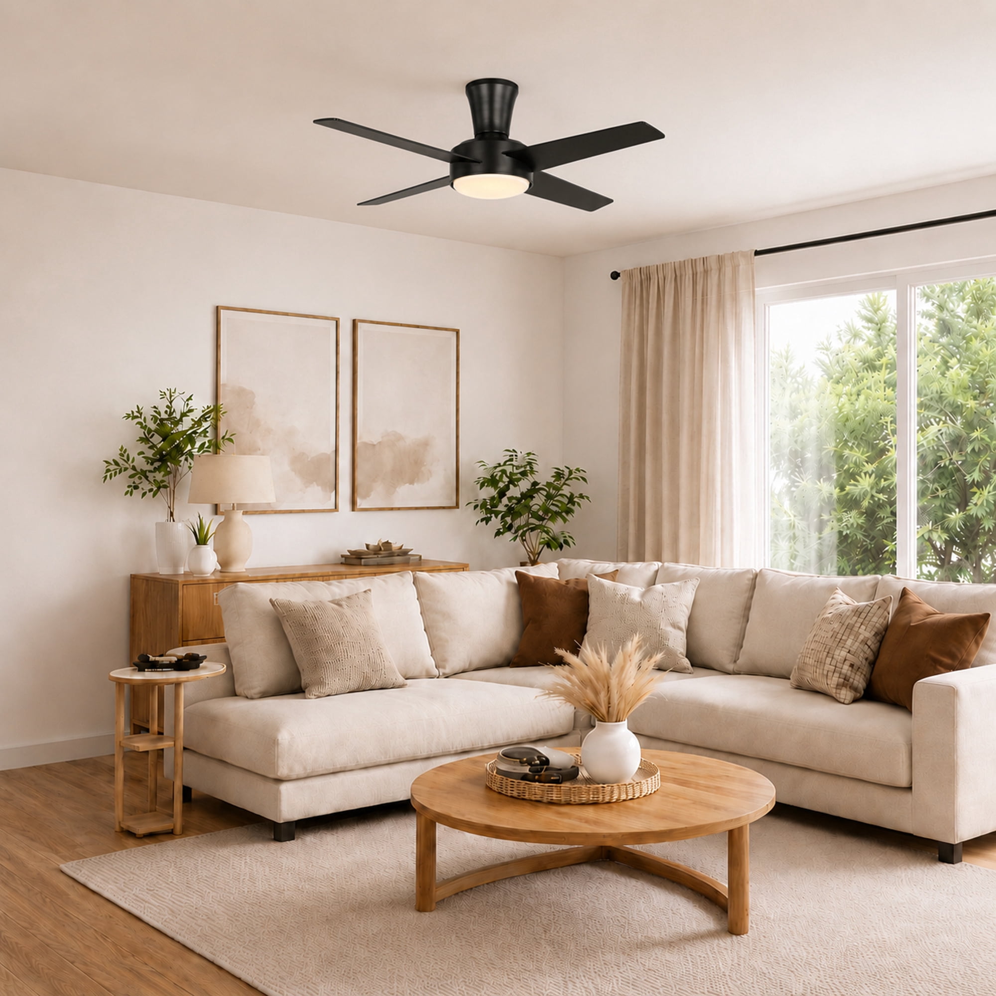 Mainstays 42 in Black Low-Profile DC Ceiling Fan with Integrated LED Light and Remote Control