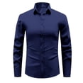 thumbnail image 2 of Satingcolo Mens Dress Shirts Long Sleeve Button Down Shirt Stretch Wrinkle Free Untucked Shirts for Men Business Casual,Dark Blue XS, 2 of 6