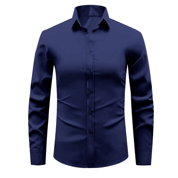 Men's Dress Shirt Regular Fit Solid Business Formal Long Sleeve Button Up Stretch Shirts Fall Casual Work Top