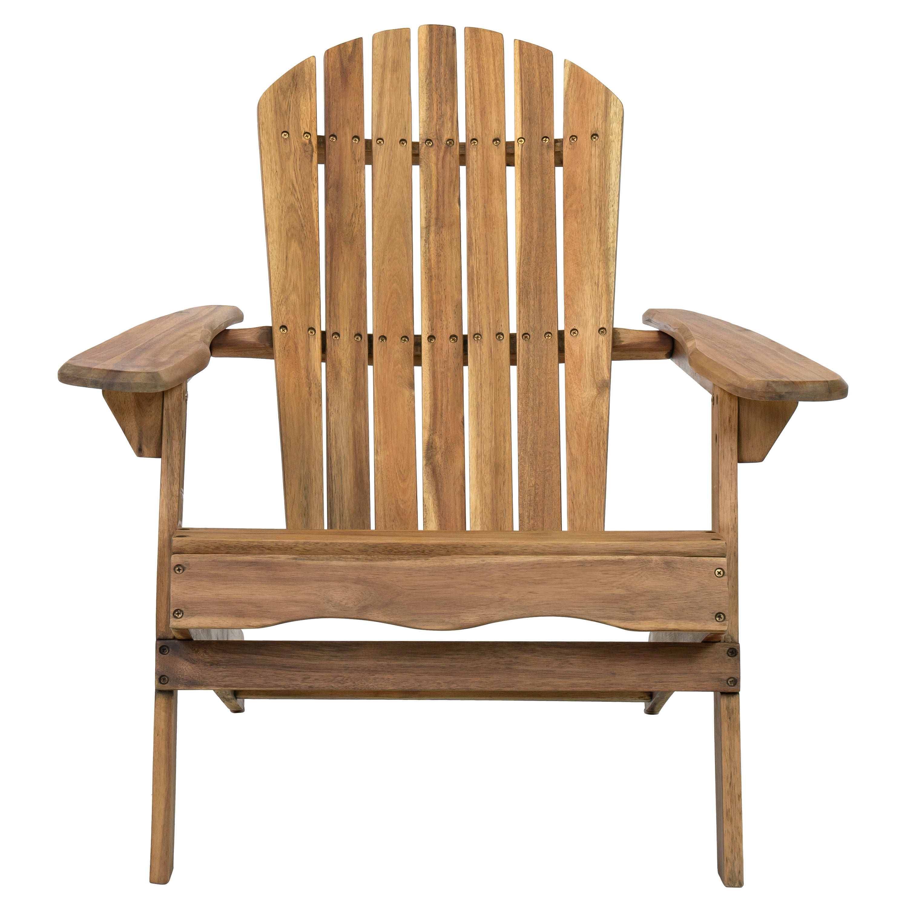 Folding Adirondack Chair, Teak Finish Acacia Wood Outdoor Lounge Chair with Slatted Back and Wide Armrests, Foldable Fire Pit Chair for Patio Garden Backyard Relaxation