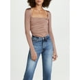 thumbnail image 3 of ZAXARRA Women’s Solid Color T-Shirts Long Sleeve Square Neck Ruched Front Tops Dressy Blouses, 3 of 8