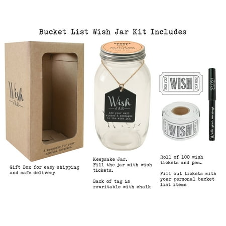 Christmas Gift For Her Top Shelf Bucket List Wish Jar ; Unique Gift Ideas for Him or Her ; Thoughtful Gifts for Birthdays, Christmas, Retirement, or Any Occasion ; Kit Comes with 100 Tickets and Decorative Lid ()