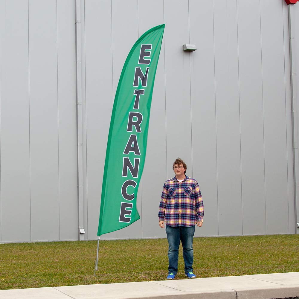 Premium Entrance Feather Flag Kit - Includes 13ft Sectional Aviation Grade Fiberglass Poles, Entrance Flag, Ground Spike, and Pole Sleeve Bag