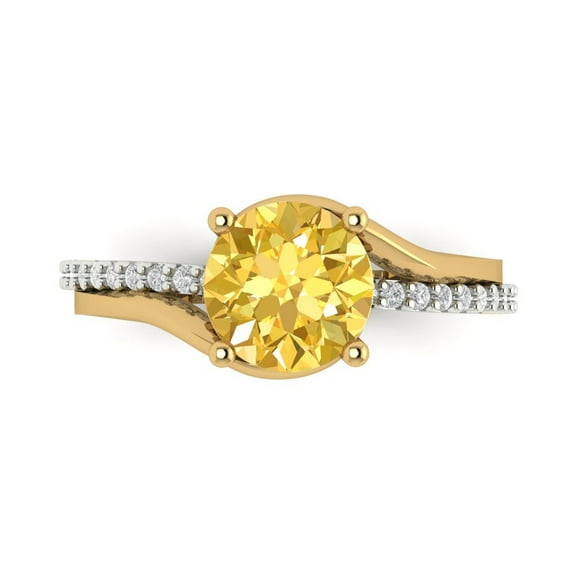 1.71 ct Round Cut Simulated Yellow Diamond Solitaire with Simulated Diamond Accents 14K White/Yellow Gold Womens Engagement Ring
