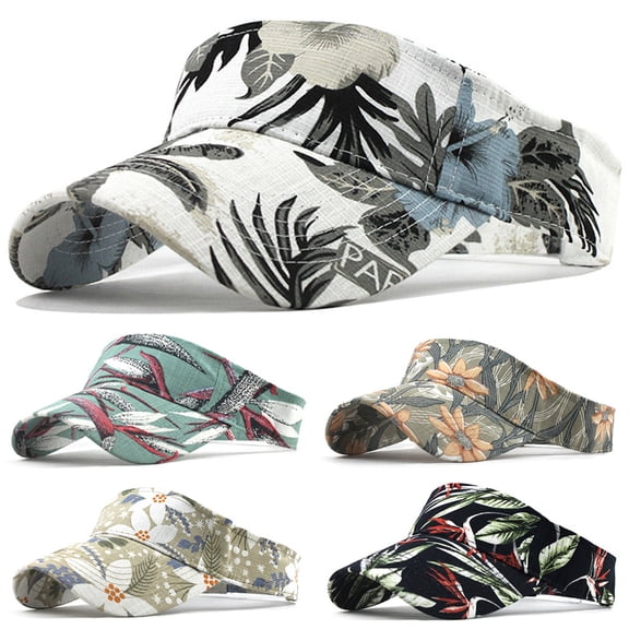 LSQii Sun Visor Hat for Women Men Casual UPF 80  Floral Leaf Prints Baseball Caps Lightweight Wide Brim Sun Hat Sports White for Vacation Travel Beach Summer Fashion