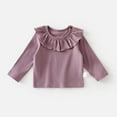 thumbnail image 2 of Toddler Tshirts for Girls with Ruffles Purple Long Sleeve Tshirt Kids Crewneck Basic Tees Fall Tops Girl Tops 2-3 Years, 2 of 3
