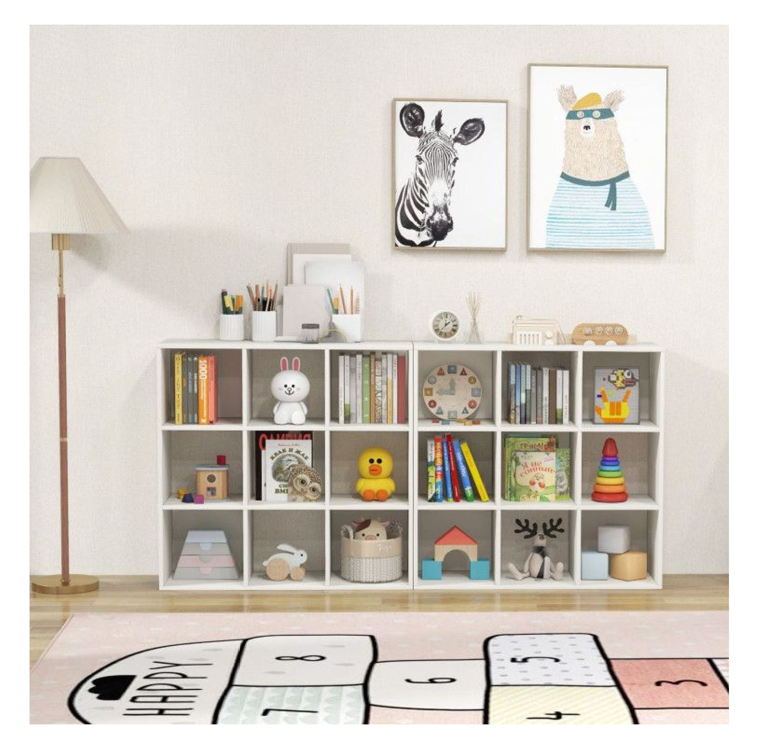 Kids Bookcase with Storage Cubbies, White 9-Cube Organizer, Anti-Toppling & Child-Friendly Design for Toys, Books, Clothes - Bedroom, Living Room, Kindergarten