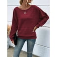 thumbnail image 3 of Women'S Soft Long Sleeve Blouses Crewneck Pullover Tops Casual Batwing Knitted Oversized Outfits 2025 Wine Red XL, 3 of 7