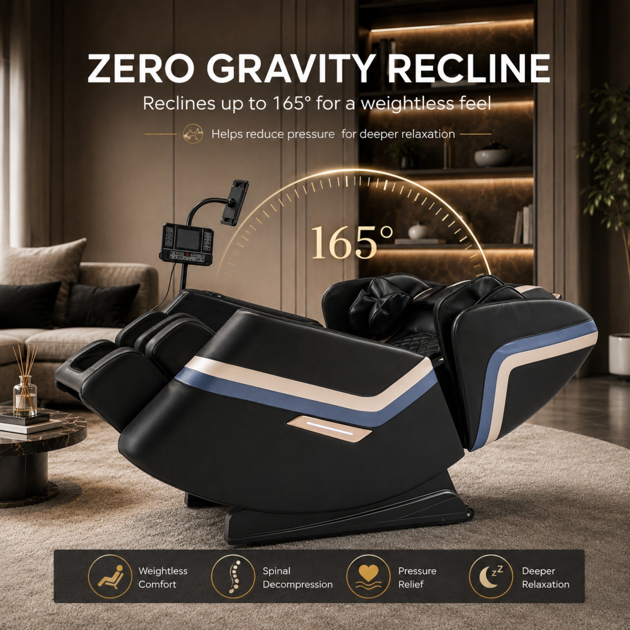 Aenkyo Full Body Zero Gravity Massage Chair Recliner with 8 Fixed Rollers and Foot Massage, Black