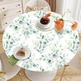 thumbnail image 3 of Round Tablecloth Fitted Elastic Edge Patio Table Covers Wrinkle Resistant Waterproof Vinyl Table Cloth for Picnic Camping Indoor and Outdoor，Boho Eucalyptus Leaf 45"-56", 3 of 4