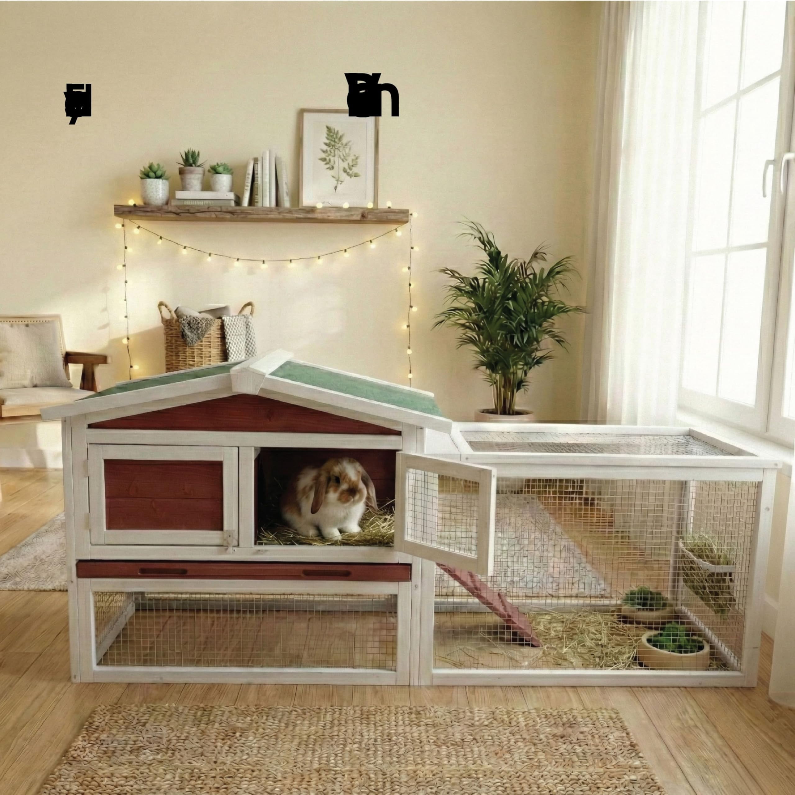 Accreate Weatherproof Wooden Rabbit Hutch, 2-Story Indoor And Outdoor Bunny Cage With Leak-Proof Tray, Removable Wire Netting, And Anti-Chew Metal Ramp For Small Pets