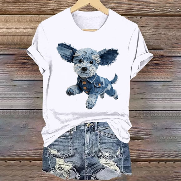 Tejiojio Women's Animal Printed T-shirt Casual Round Neck Short Sleeve Blouses S-2XL