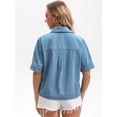 thumbnail image 4 of DARING DIVA Women's Short Sleeve Button Down Boxy Shirt Tops Jean Jacket L Light Blue, 4 of 7