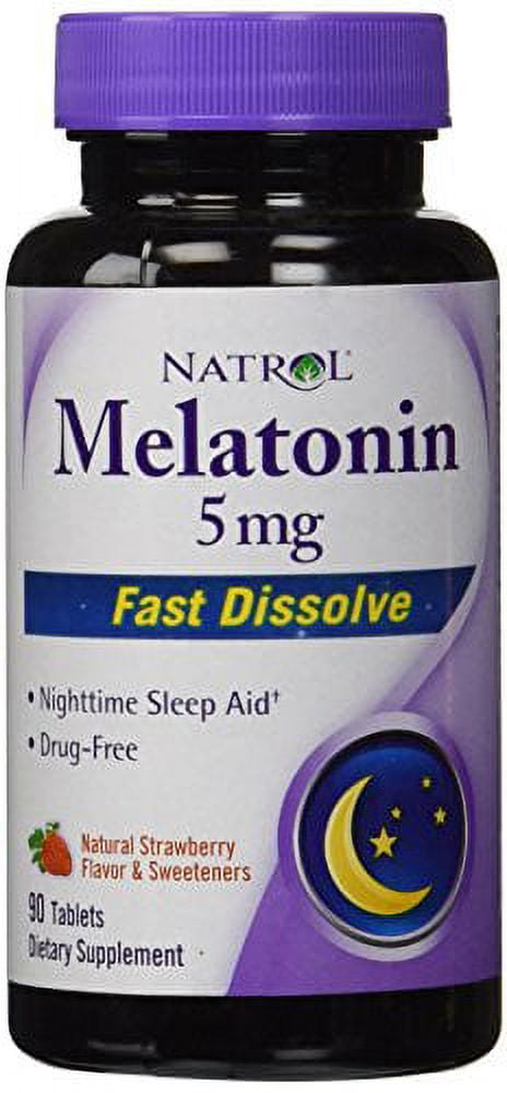 Natrol Fast Dissolve Melatonin Tablets, Strawberry, 5Mg, 90 Ct, 2-Pack