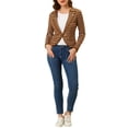 thumbnail image 2 of INSPIRE CHIC Women's Notched Lapel Button Decor Thin Striped Blazer M Brown, 2 of 7