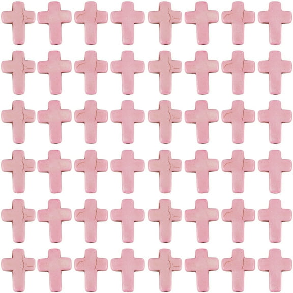 1 Box 100Pcs Cross Beads Pink Cross Bead Synthetic Turquoise Stone Dyed Beaded Small Crucifix Easter Charms Pocket Crosses Mini Cross Bead for Jewelry Making Beads Supplies DIY Bracelets 1Box