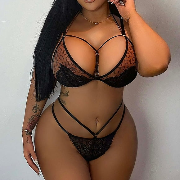 EQWLJWE Christmas Deals 2023! Lingerie for Women Plus Size Christmas,Women Exquisite Plus Size Lace Lingerie Bra+Briefs+Bracelet Set Cut-Out Sleepwear
