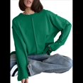 thumbnail image 3 of Camisetas de Larga Extragrandes para Mujer, Camisetas Básicas de Cuello Redondo, Tops de Otoño, Ropa Informal de Entrenamiento Y2K. Verde M, 3 of 9