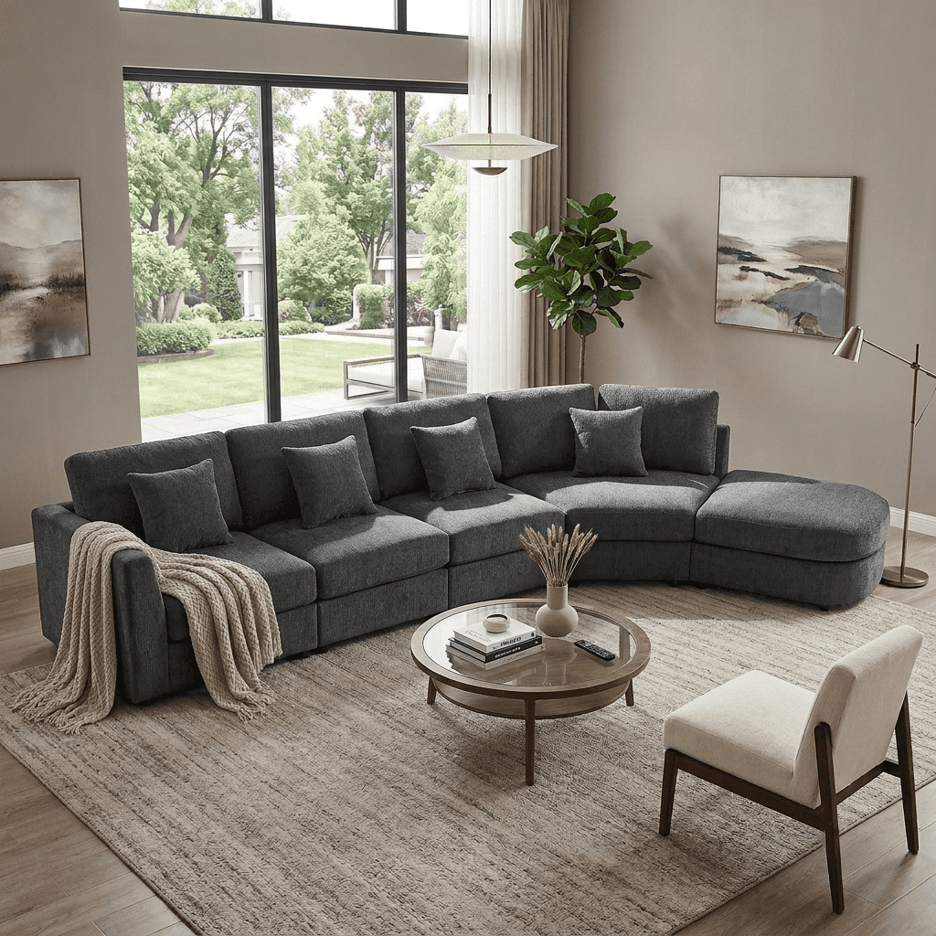 Howcool Oversized 160.4"W Curved Modular Sectional Sofa,5-Seater Deep Seat Chenille Cloud Sofa Couch with 4 Throw Pillows for Living Room,Gray