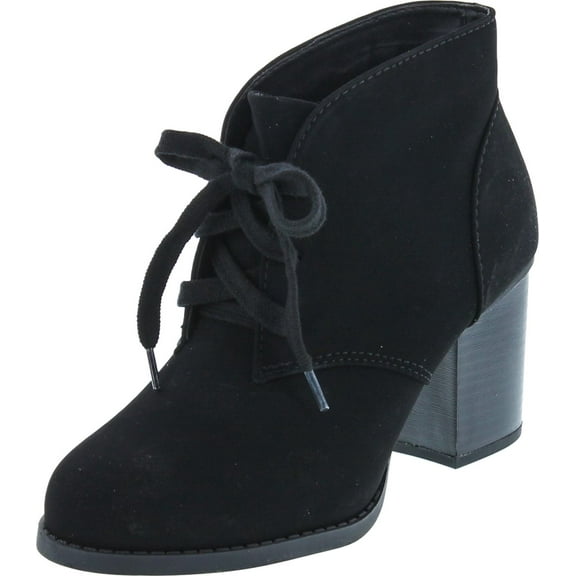 Delicious by Soda Women's Ripley Sueded Lace Up Chunky Stacked Heel Ankle Bootie