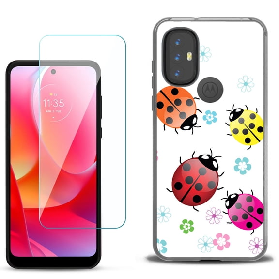 Slim-Fit Gel TPU Phone Case for Motorola Moto G Power 2022, with Tempered Glass Screen Protector, by OneToughShield ® - Ladybug