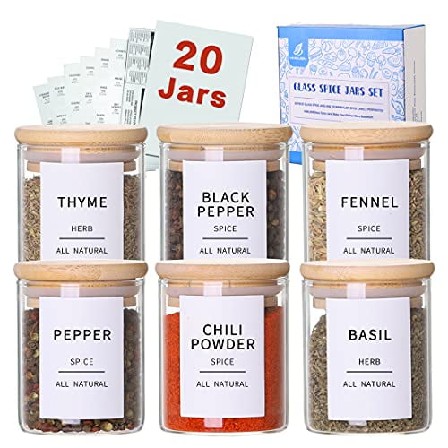 Glass Spice Jars With Bamboo Lids - 20 Pcs Thicken(2.4Mm) 4Oz