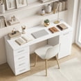 thumbnail image 2 of HOMCOM140 cm Computer Desk with Drawers and Cabinet, White Wood Grain, 2 of 10