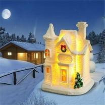 White Christmas Village House Decoration, Light Up Resin Glowing Snow Small Desktop Micro Small Ornaments Christmas Cottage Christmas Warm White LED Light Battery Operated Ornament