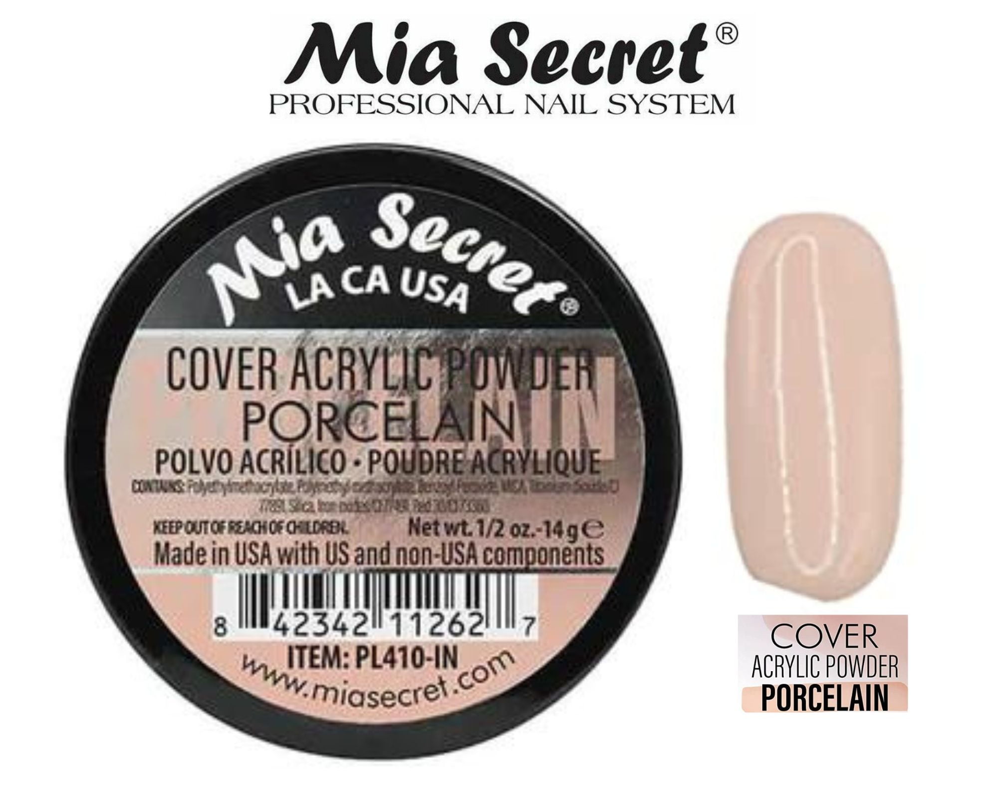 Mia Secret - Liquid Monomer 1oz + Cover Acrylic Powder Porcelain 0.5 oz + Dappen Dish + Academic Duo Nail Brush #8 OR - COMBO