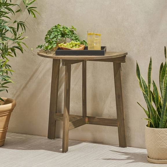 Half-Round Folding Table | Enhance Your Patio | Acacia Wood, Solid Frame | Fits Small Furniture Setups