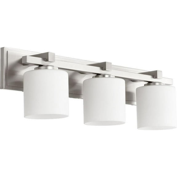 3 Light Cylinder Bathroom Light in Style 24 inches Wide By 7.5 inches High-Satin Nickel Finish-Satin Opal Glass Color Bailey Street Home